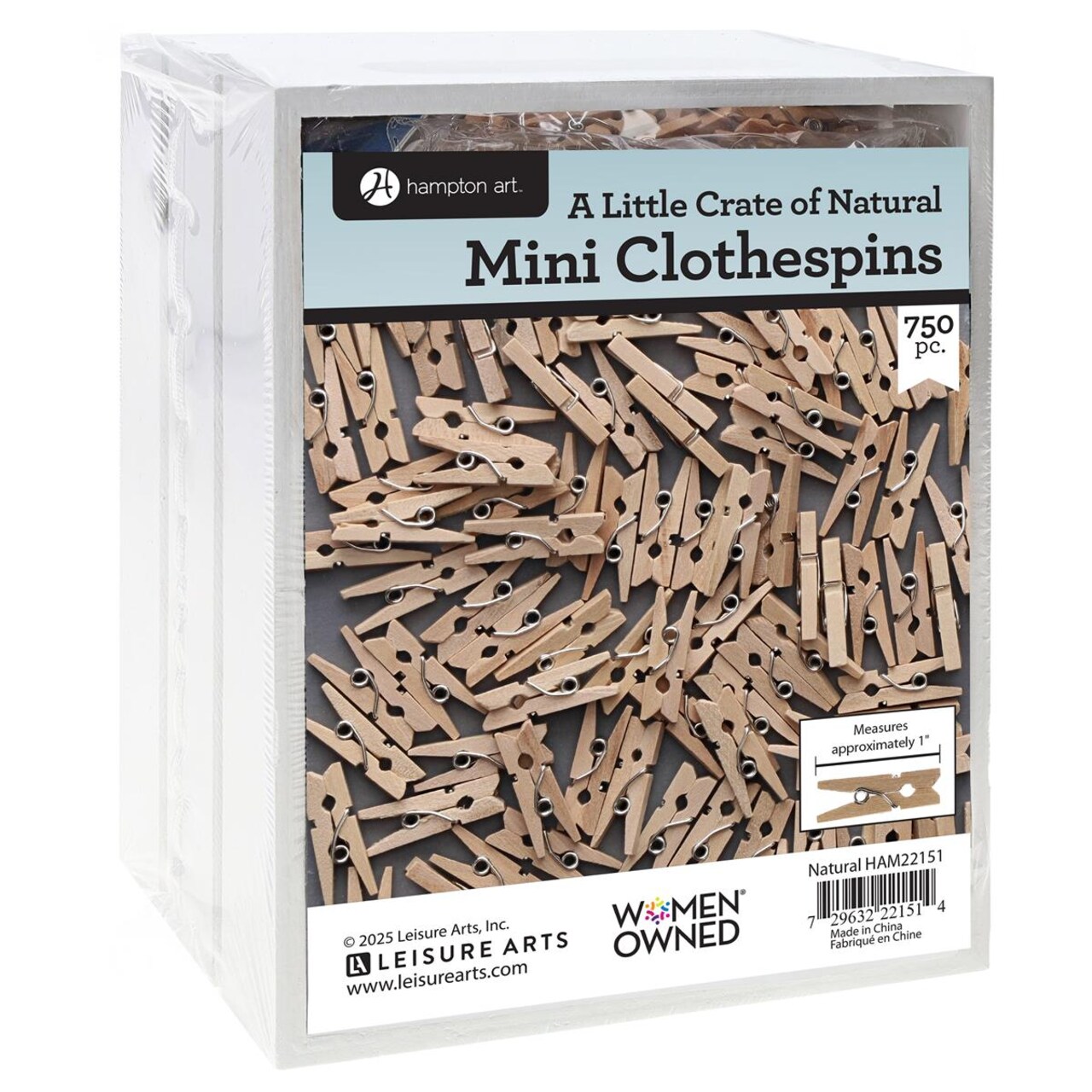 Hampton Little Crate Of Clothespins Mini Natural 750pc - Perfect for DIY, Crafting, and Photos, Small Clothes Pins & Small Clothespins for Photos, Home Decor & More